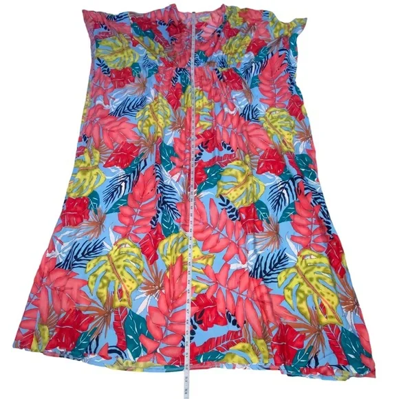 ✨NEW ✨ Boho Maxi Tropical Floral Colorful Caftan Beach Swim Cover Up Dress OS - Picture 11 of 16